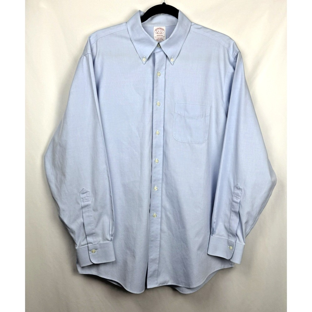 Brooks Brothers Madison Non-Iron 16 34 Blue Oxford Supima Cotton Men Dress Shirt